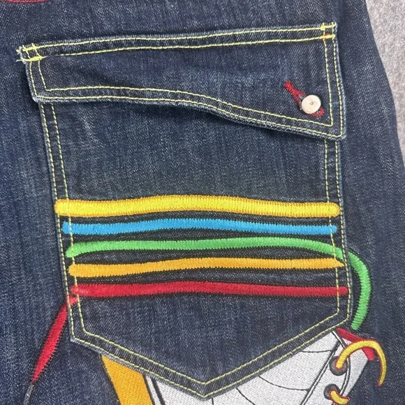 Vtg COOGI Jeans Mens sz 38x34 Embroidered Sneaker Shoes Rainbow Blue Denim Y2K - Picture 3 of 16